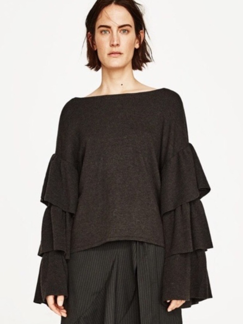 Zara Black Ruffle Sleeve Knit Top Dramatic Bell Sleeve Sweater Women S